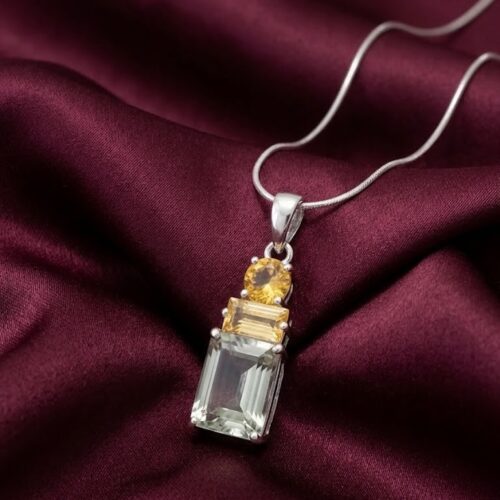 Sterling Silver Emerald Cut Green Amethyst Citrine Pendant Necklace