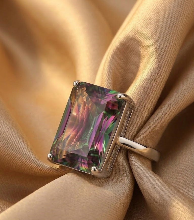 Emerald Cut Mystic Topaz Sterling Silver Statement Ring - Image 5