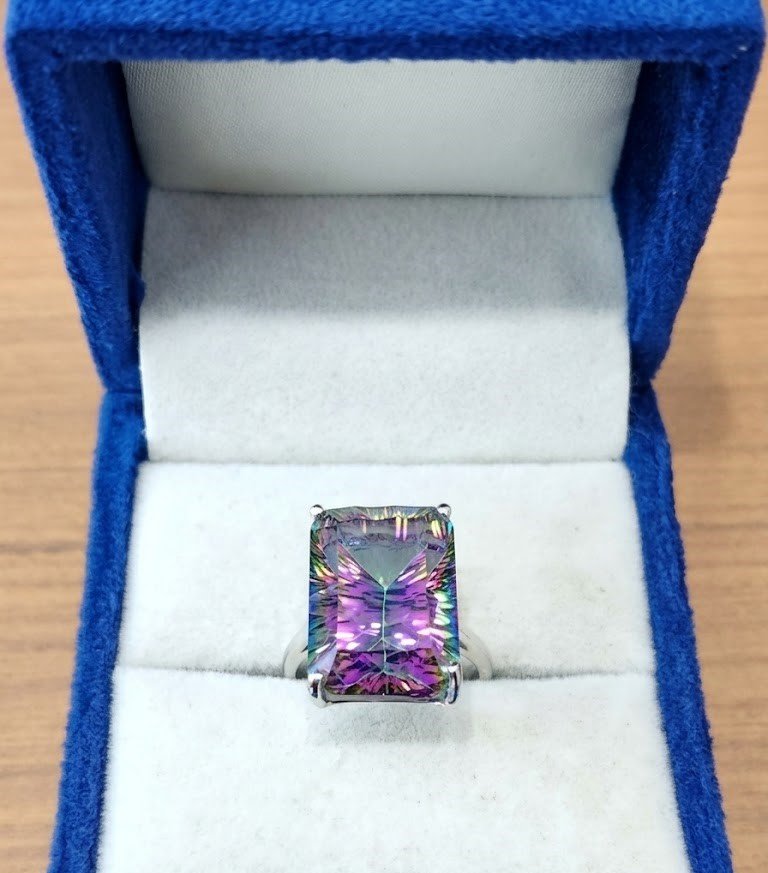 Emerald Cut Mystic Topaz Sterling Silver Statement Ring - Image 6