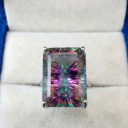 Emerald Cut Mystic Topaz Sterling Silver Statement Ring