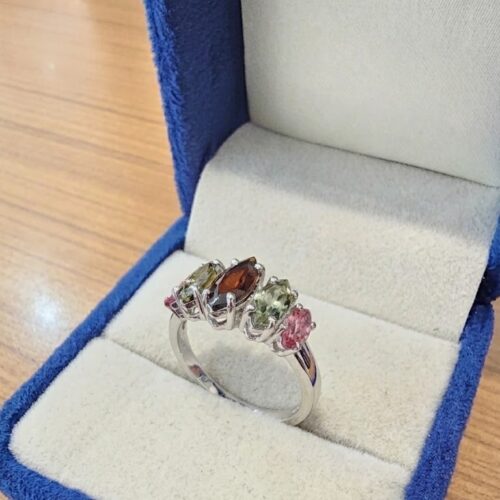 Multi Tourmaline Marquise Silver Ring