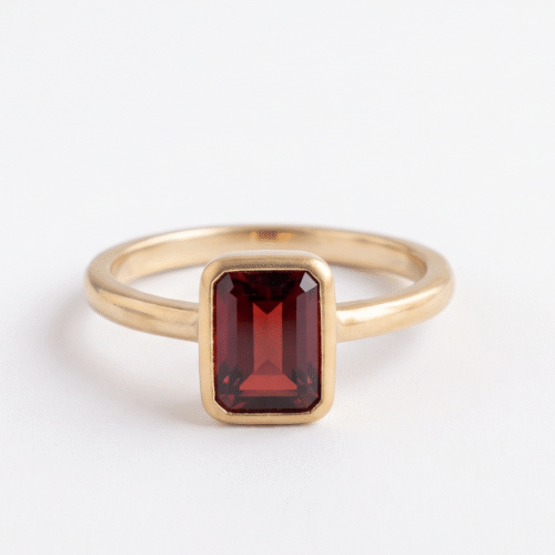 Emerald Cut Garnet Bezel Ring