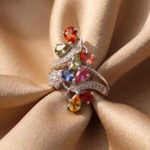 Multi Sapphire Pear Cut Diamond Ring