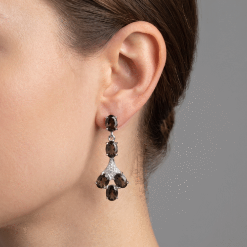 Oval Smoky Topaz Drop Earrings in 925 Sterling Silver,