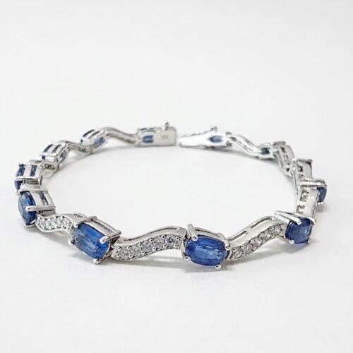 Oval Kyanite Zircon Sterling Silver Zigzag Bracelet