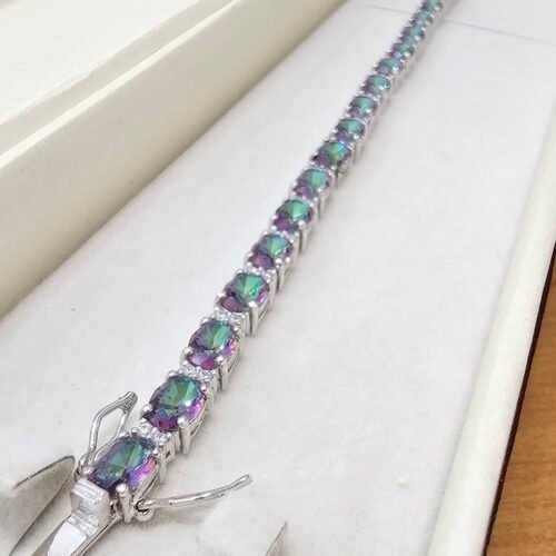 Oval Mystic Topaz Tennis Silver Bracelet