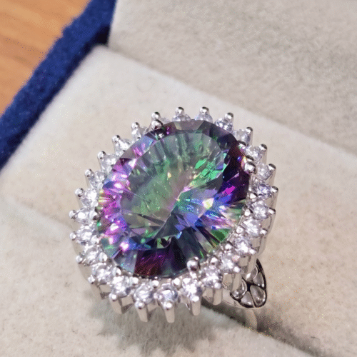 Oval Mystic Topaz Silver Ring