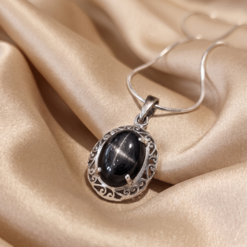 Oval Black Star Diopside Pendant