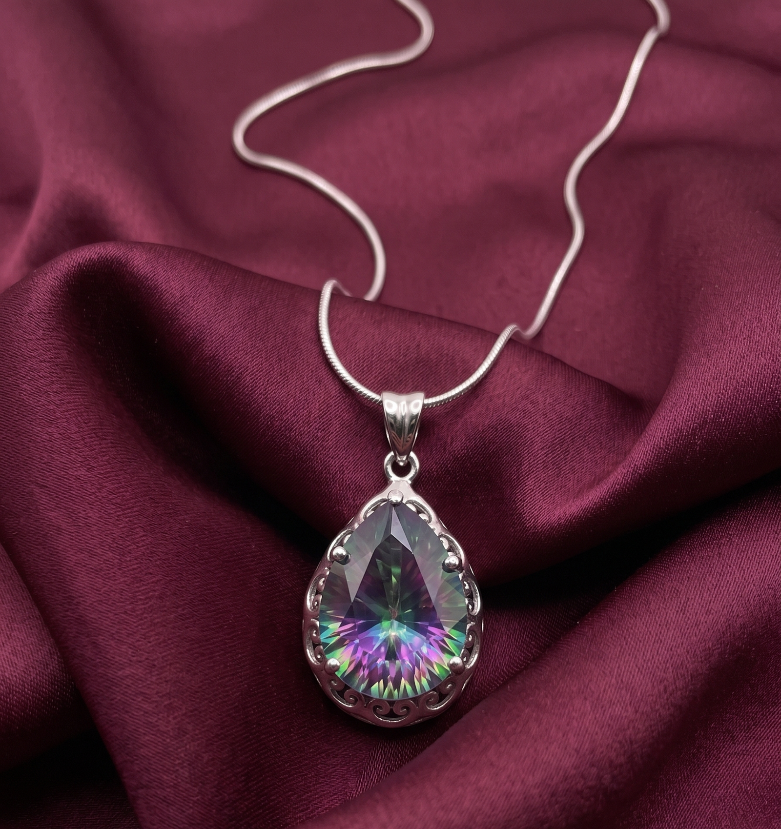 Sterling Silver Mystic Topaz Pendant Necklace - Image 3