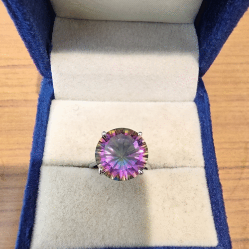 Round Mystic Topaz Solitaire Silver Ring