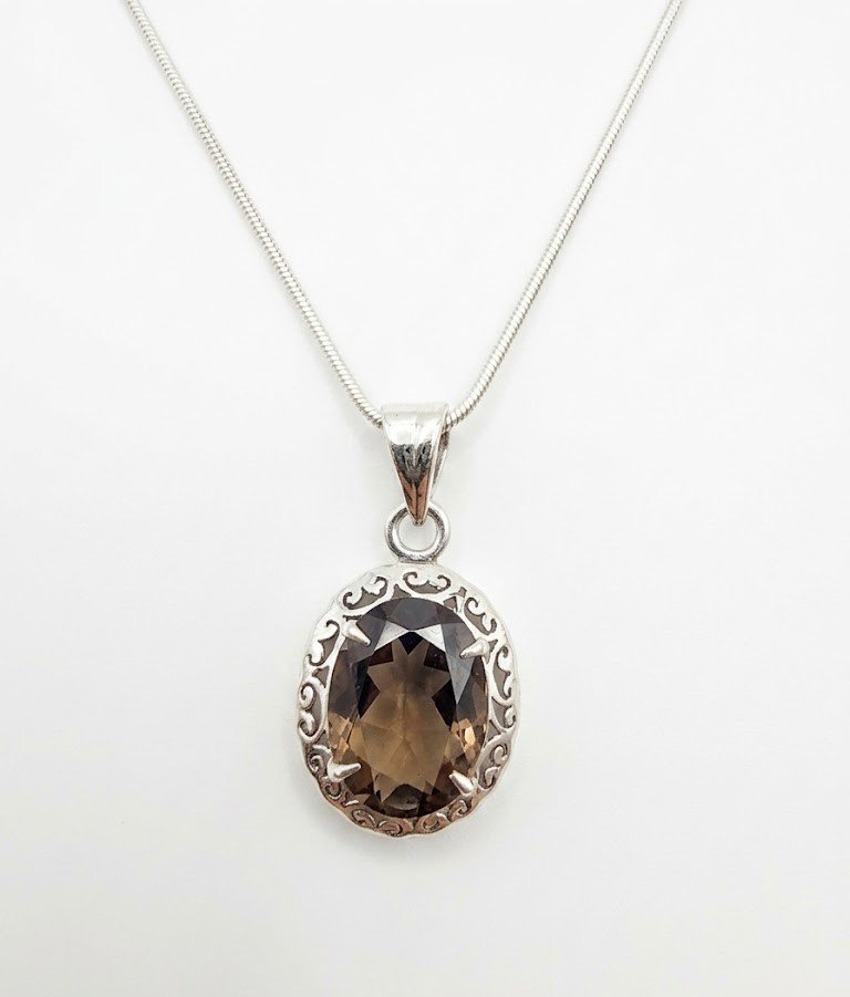 Oval Smoky Topaz Silver Pendant - Image 7