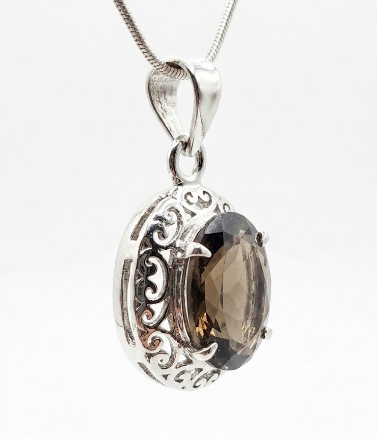 Oval Smoky Topaz Silver Pendant - Image 8