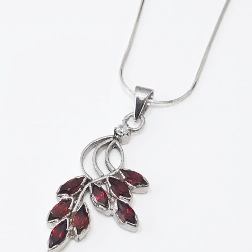 Marquise Garnet Leaf Silver Pendant
