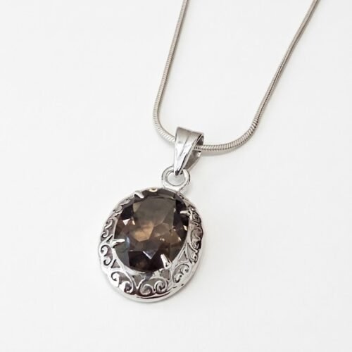 Oval Smoky Topaz Silver Pendant
