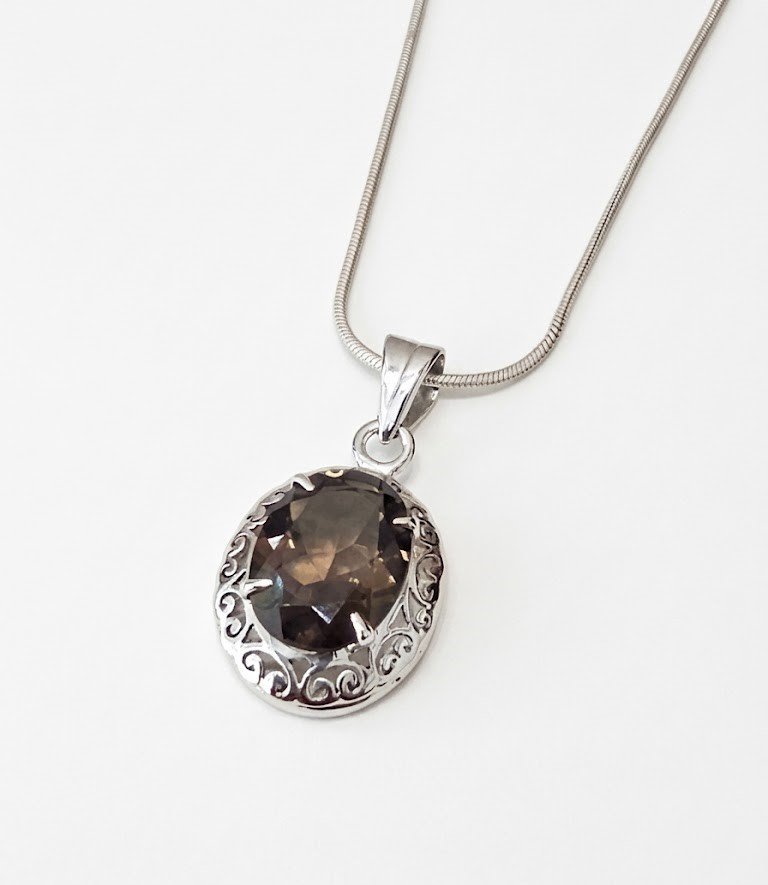 Oval Smoky Topaz Silver Pendant