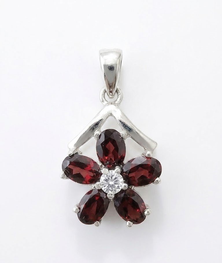 Natural Red Garnet Flower Silver Pendant - Image 7