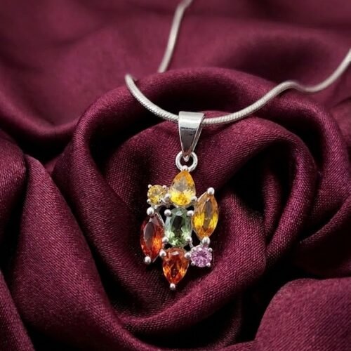 Natural Multi Sapphire Silver Pendant Necklace