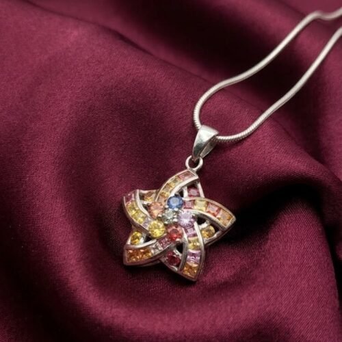 Multi Sapphire Star Pendant Necklace