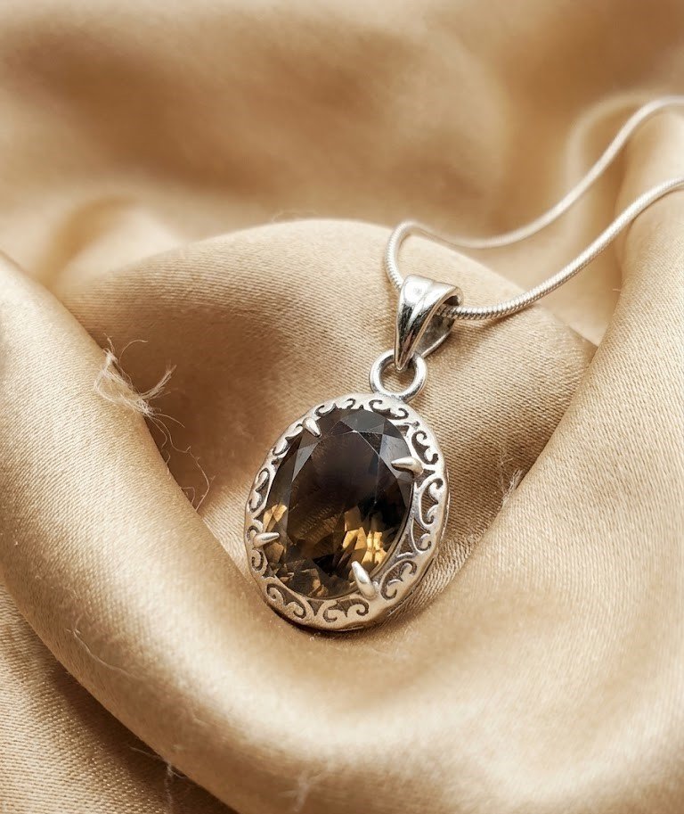 Oval Smoky Topaz Silver Pendant - Image 4