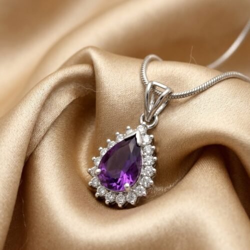 Sterling Silver Pear Amethyst Pendant