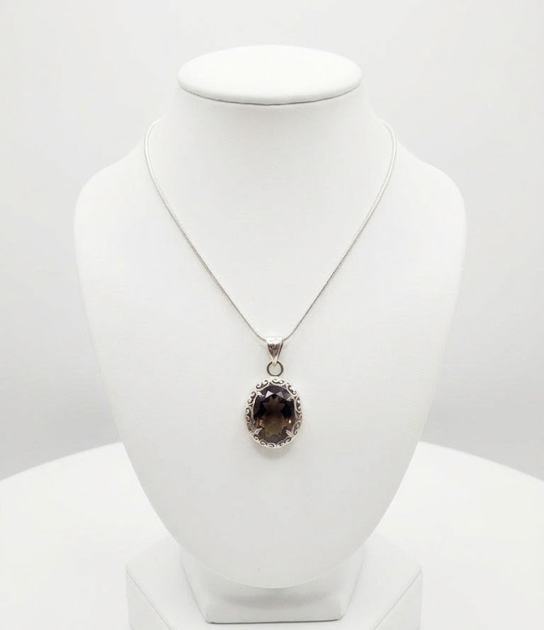 Oval Smoky Topaz Silver Pendant - Image 5