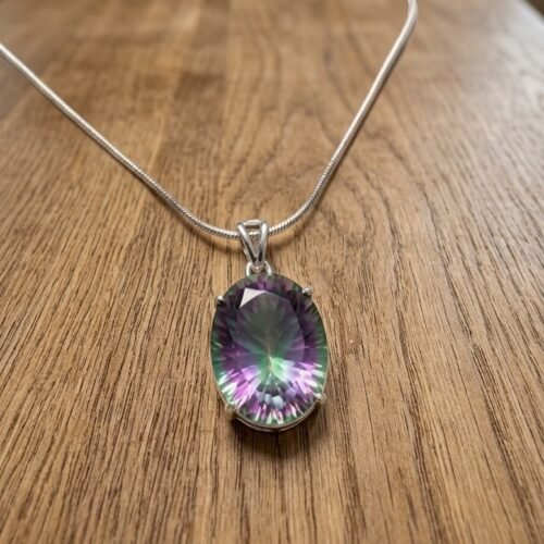 Oval Mystic Topaz Silver Pendant Necklace