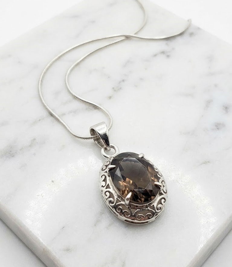 Oval Smoky Topaz Silver Pendant - Image 6