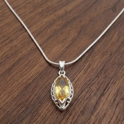 Marquise Golden Topaz Silver Pendant Necklace
