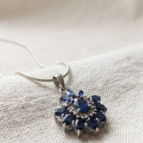 Blue Sapphire Diamond Floral Pendant