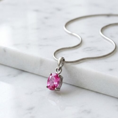 Oval Pink Topaz Silver Pendant Necklace