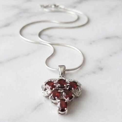 Oval Garnet Cluster Silver Pendant